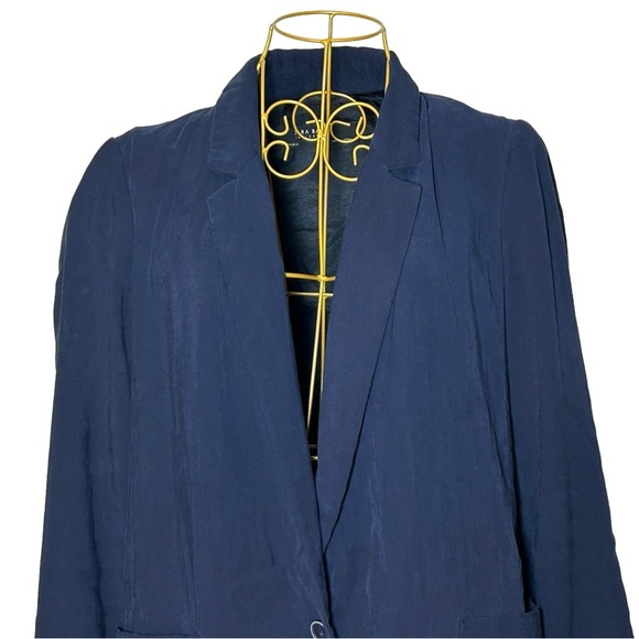Zara Basic Collection Navy Blue Viscose Blend One-Button Blazer with Pockets, M - Picture 5 of 14